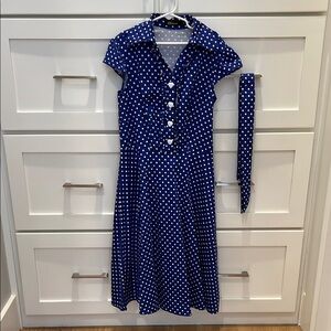1950s Vintage Style Polka Dot Blue Dress